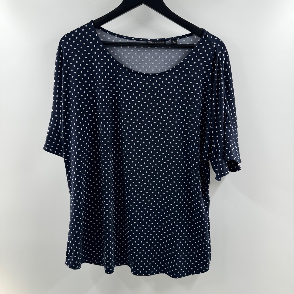 7th Avenue Navy Polka Dot Short Sleeve Top Size XL Business Casual